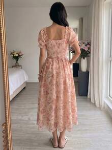 Modelyn Petite 女士春夏编织镂空腰部A字优雅浪漫花瓣袖中长连衣裙 - 彩色 - 查看 2