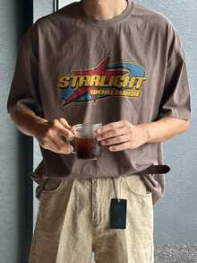 DAZY Men's Summer T-Shirt With Letter Print,Graphic Tees - Coffee Brown - View 8
