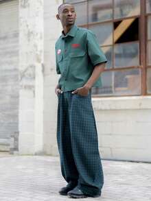 BelSigned BelSigned Men's Fashionable Commuter Plaid Curved Leg Pants - Dark Green - View 6