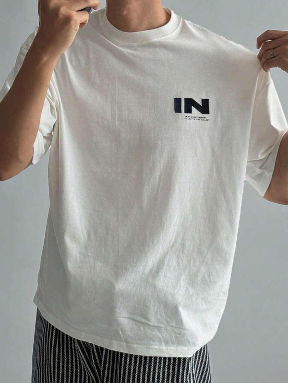 Men's White Letter Print Crew Neck T-Shirt, Summer Thin Top