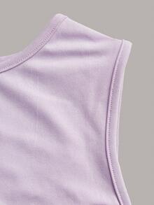 SHEIN EZwear 夏季纯色褶皱腰身连衣裙，淡紫色 - 紫丁香色 - 查看 3