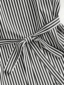 Franclia Elegant Striped Ruffle Sleeve Shirt, Suitable For Casual, Vacation, Beach, Commute - Black - View 4