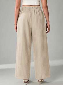 SHEIN Tall CURVE Plus Size Casual Solid Color Loose Pants - Apricot - View 11