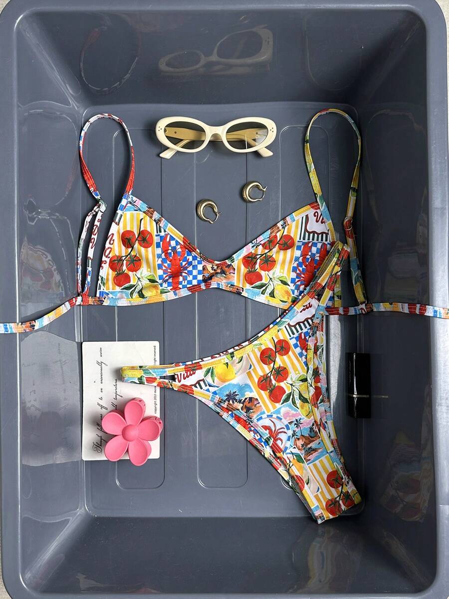 Swim Mod 女士波点印花双面比基尼套装,休闲海滩度假 - 彩色 - 查看 1