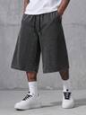 ROMWE MEN Street Life Men's Versatile Casual Pocketed Drawstring Waist Denim Effect Print Shorts