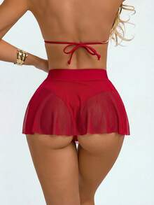 Swim Basics Braga de bikini de malla transparente para mujer - Burdeos - Ver 5