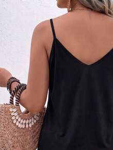 Plus Size Fashion Casual Basic Retro Black Camisole Top And Leopard Print Shorts 2-Piece Set - Multicolor - View 3