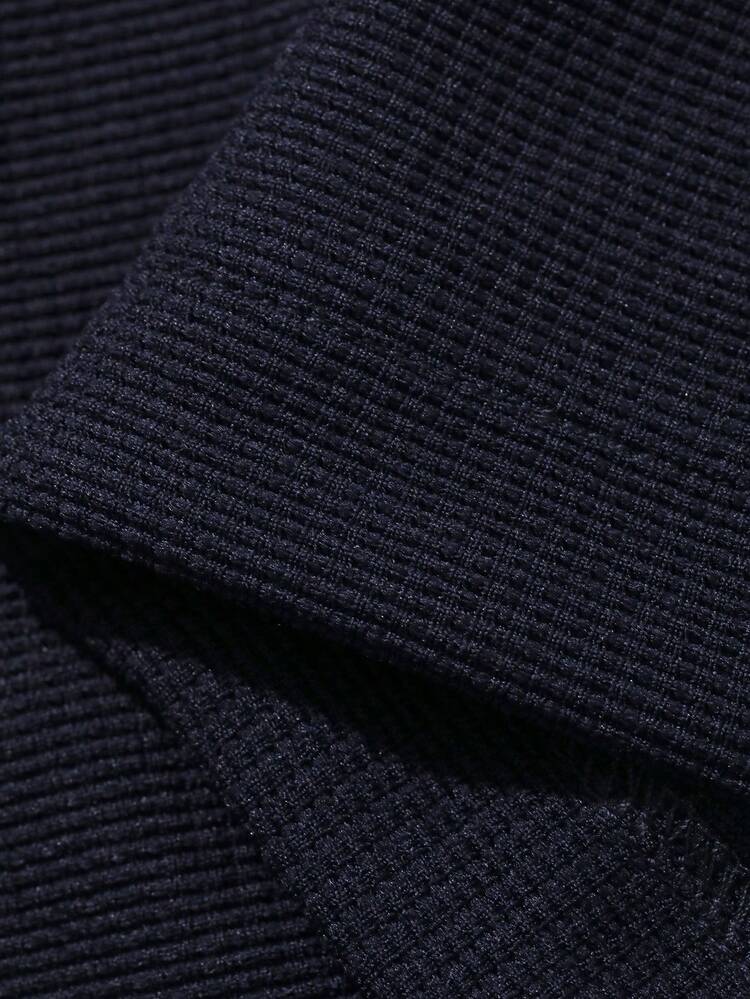 Men's Summer Casual Zip-Up Short Sleeve Top And Shorts Set, Navy Blue