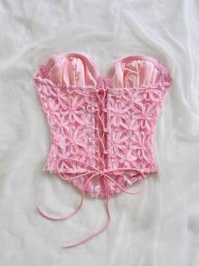 Soleia 女士粉色雏菊刺绣吊带背心，夏季性感派对之夜度假纹理印花波西米亚嬉皮西部风休闲款 - 粉色 - 查看 2