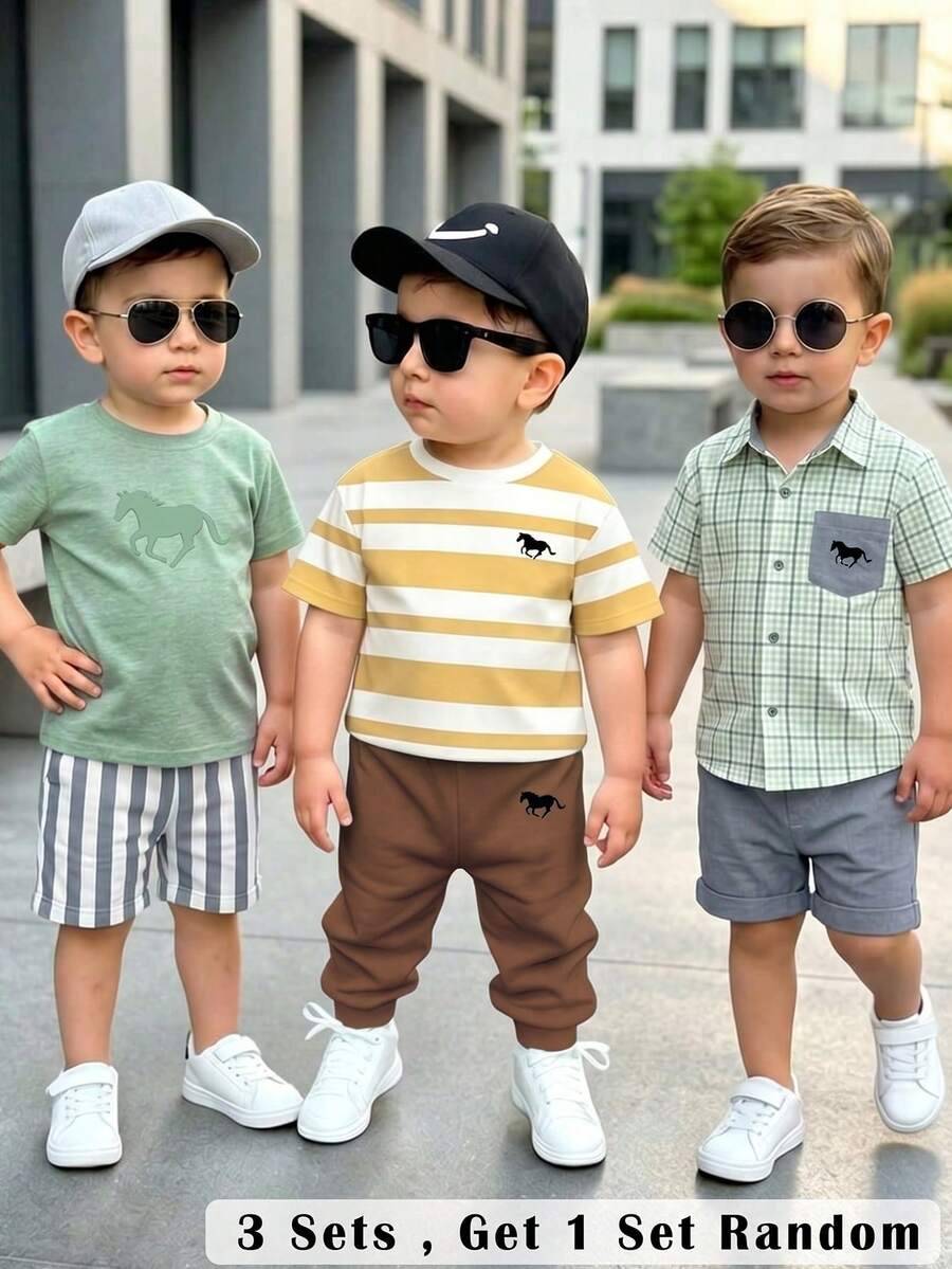 Bộ đồ 2 món cho bé trai, gồm áo thun ngắn tay rộng rãi, thoải mái và quần dài, thích hợp cho mùa xuân và mùa hè. - Nhiều màu - Xem 1