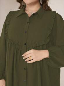 Graceveil Casual Solid Color Long Sleeve Loose Regular Fit Shirt, Plus Size, Spring/Autumn Fall - Army Green - View 4