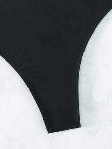 Swim SXY 女士夏季海滩纯色休闲比基尼泳裤 - 黑色 - 查看 5