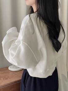 DAZY Embroidery Letter Pattern Drop Shoulder Oversized Pullover,Long Sleeve Tops Sweatshirt - White - View 2