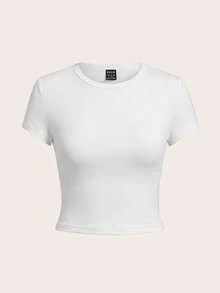 SHEIN Tall CURVE CURVE 新款大尺碼女款高個子休閒百搭短袖T恤，夏季返校高腰上衣，畢業季適用 - 彩色 - 查看 6