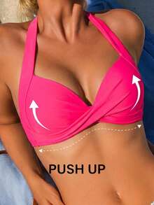 Voyashape Đồ bơi bikini buộc dây màu trơn cho nữ 2025 mùa hè - Đỏ - Xem 7
