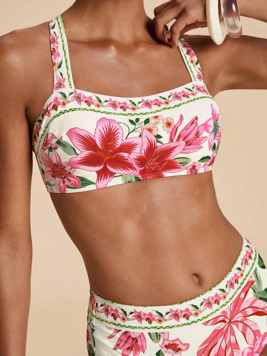 Travachic Bộ đồ bơi tankini đa năng in hoa dành cho nữ, thích hợp cho kỳ nghỉ. - Nhiều màu - Xem 1