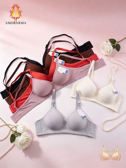 6 sujetadores de mujer, copa B, 3 diseños cómodos, transpirables y suaves para uso diario, sin aro, diseño sin costuras, alta elasticidad y tirantes ajustables