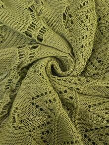 Elaquor Plus Size Vacation Casual Colorblock Trim Hollow Out Knit Cardigan Fall - Green - View 7