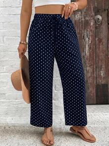 SHEIN VCAY Pantalones casuales de talla grande con estampado de lunares - Azul Marino - Ver 6
