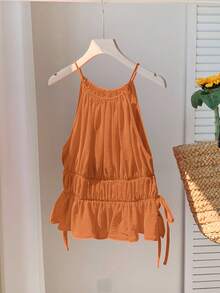 Comfortcana Top de tirantes con lazo y volantes en el bajo para mujer - Naranja - Ver 6