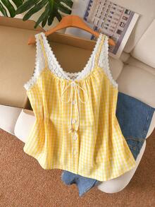 CosyJoli Áo không tay cỡ lớn dành cho nữ, áo tank top nữ kiểu dáng thường ngày, áo camisole màu xanh dương, áo vest mùa hè mới, trang phục thường ngày cho thiếu nữ. - Màu vàng - Xem 3