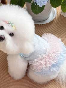 PETSIN 1件夏季新款宠物薄纱仙女裙，可爱短裙，适合小型犬、猫咪、比熊犬、博美犬等。 - 藍色 - 查看 5