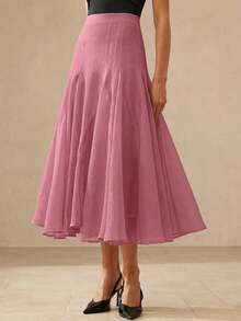 BELROSIE French Fashion Elegant Lady Texture Fabric Oversized Hem Design Skirt, Suitable For Dating & Vacation - Pink - View 3