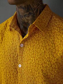SLATEMANN Men's Casual Jacquard Short Sleeve Shirt, Summer - Yellow - View 4