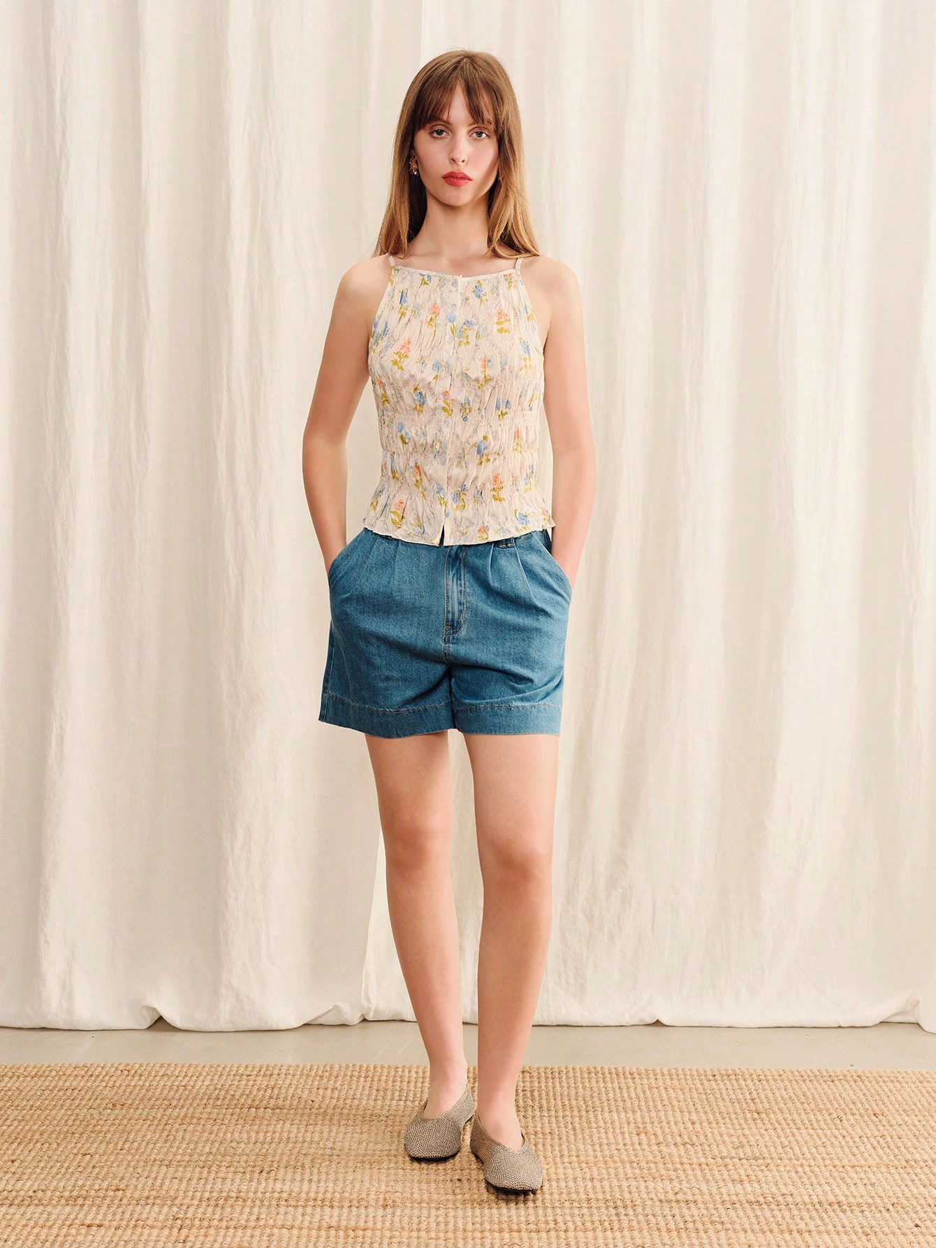 White Shirred Boatneck Cute Floral Print Top Spring Summer Casual Holiday Top Going Out Top French Style Top Cute Top