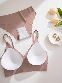 SHEIN 10 piezas Conjunto de lencería cómoda y sin costuras con acabado ondulado - Multicolor - Ver 3