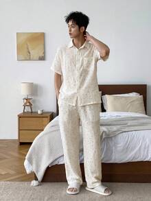 DAZY Short Sleeve & Long Pants Floral Print Men's Pajama Set - Multicolor - View 6