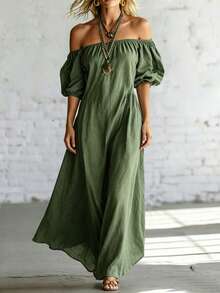 Trelyra Women's Casual Solid Color Dress - Dark Green - View 6