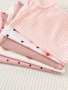 Cozy Pixies 5件套女婴夏季针织爱心、花朵、波点纯色休闲针织连体衣，适合夏季、室内、室外、度假及任何场合。 - 彩色 - 查看 3