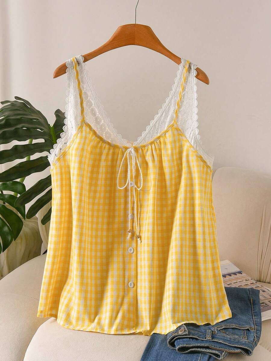 CosyJoli Áo không tay cỡ lớn dành cho nữ, áo tank top nữ kiểu dáng thường ngày, áo camisole màu xanh dương, áo vest mùa hè mới, trang phục thường ngày cho thiếu nữ. - Màu vàng - Xem 1