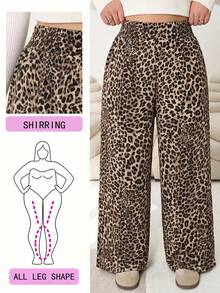 Solflare Pantalones anchos de uso diario versátiles y casuales con estampado de leopardo para mujer de talla grande - Marrón - Ver 1