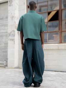 BelSigned BelSigned Men's Fashionable Commuter Plaid Curved Leg Pants - Dark Green - View 2