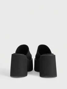 Sugerpunk Giày mules đế xuồng mũi vuông kín mũi phong cách thường ngày và sành điệu dành cho nữ, thiết kế thêu hoa cánh hoa bằng da lộn theo phong cách punk gothic, hoàn hảo cho các bữa tiệc đêm, kỳ nghỉ và đi làm – Giày slip-on dành cho nữ. - màu đen - Xem 3