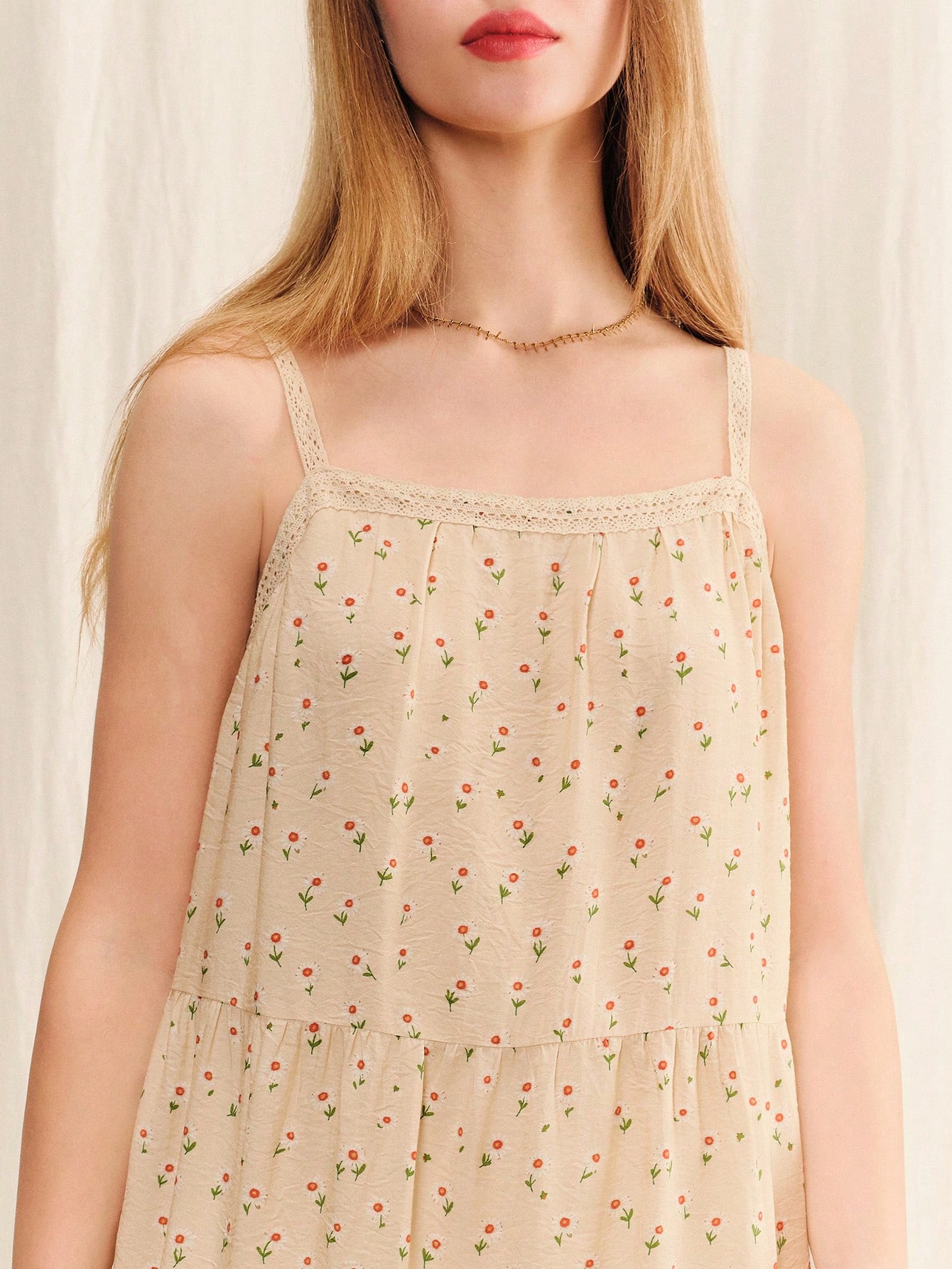 Cream Floral Print Midi Boho Dress Loose Fit Dress Spring Summer Casual Dress Holiday Dress Boho Dress French Style Dress