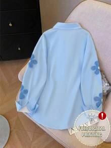 3D立体印花加大码女式长袖纽扣衬衫 - 彩色 - 查看 2