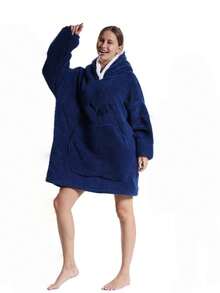 Bata de mujer larga y cómoda tipo manta de TV, bata de franela de doble cara para estar en casa, ropa de estar en casa de manga larga para otoño e invierno - Multicolor - Ver 4