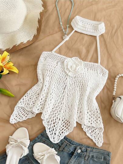 Travachic 2026 Spring/Summer Plus Size Fashionable Sexy Hollow-Out Beach Resort Knit Sweater Top