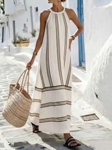SHEIN Holidaya Đầm nữ dáng suông in họa tiết, không tay, cổ tròn, kiểu yếm, khóa kéo sau, mẫu mới năm 2026, thích hợp cho đi biển, mặc hàng ngày, hẹn hò, dự tiệc và các dịp khác. - Nhiều màu - Xem 3