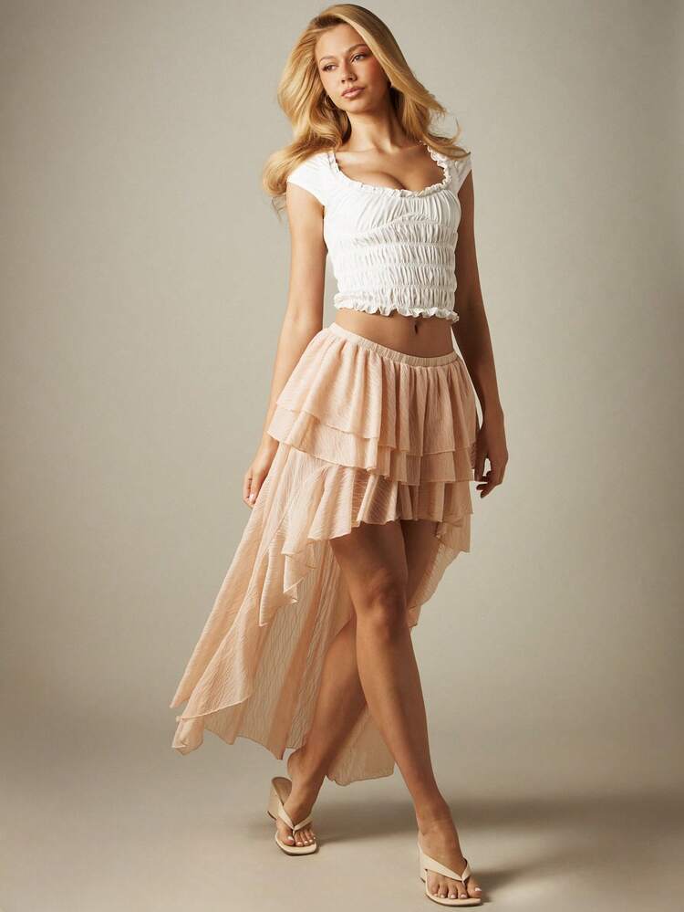 MISSGUIDED Tiered Ruffle High Low Asymmetric Skirt