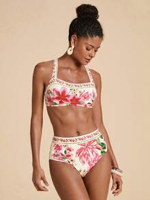 Travachic Bộ đồ bơi tankini đa năng in hoa dành cho nữ, thích hợp cho kỳ nghỉ. - Nhiều màu - Xem 4