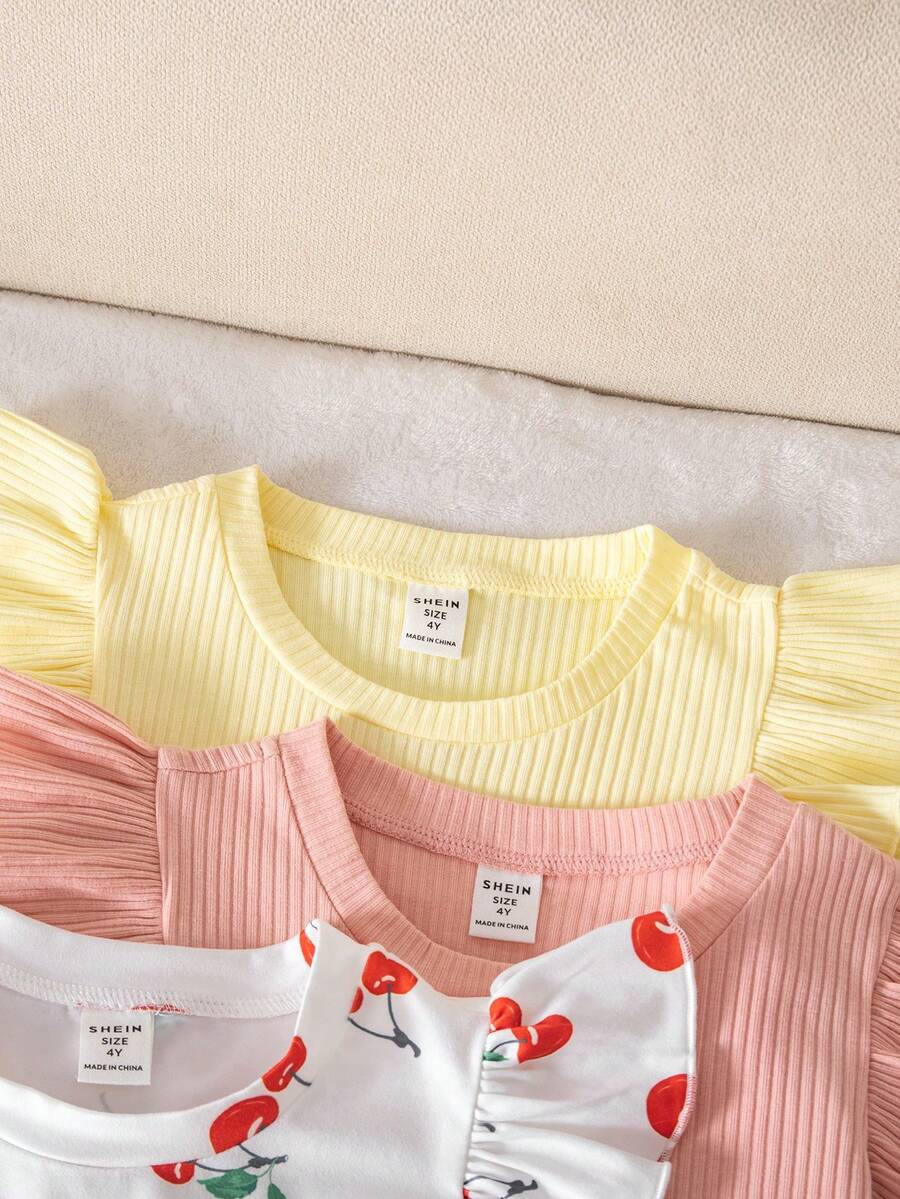 SHEIN Kids Random 6 PC Send 3 PC T-Shirt Classic Round Neck Cap Sleeve Design T-Shirt