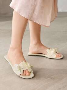 MOTF WOMEN'S FASHION CASUAL WOVEN EMBOSSED MULE SLIP-ON FLAT SANDALS FOR CHRISTMAS SPRING SHOES SUMMER SHOES - milky white - View 6