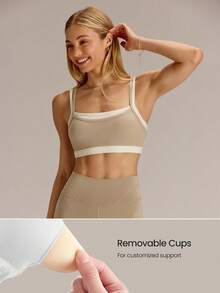 GLOWMODE FeatherFit™ 2-In-1 Removable Padding Mock 2 Piece Design Colorblock Sports Bra With Removable Anti-Slip Cups Yoga Pilates Studio Daily Wear - Volcanic Gray - View 3