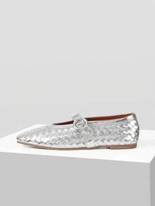 MOTF ELEGANT BRAID SQUARE TOE FLATS - Silver - View 3