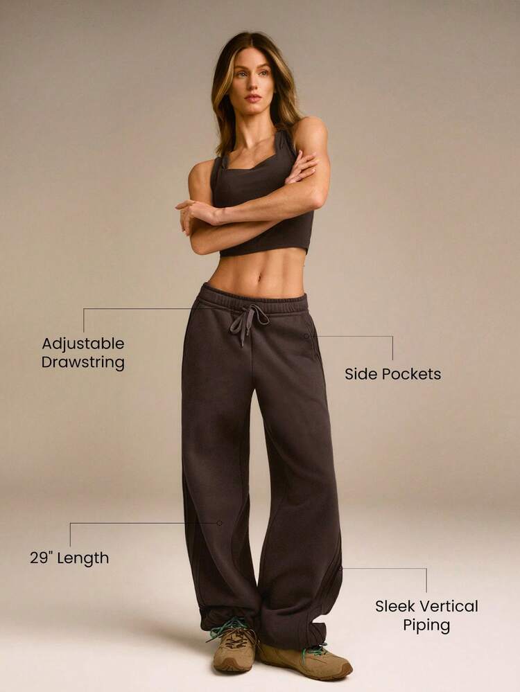 Everyday Fleece Stay Toasty Soft Warm Lightweight Side Piping Pockets Elastic Waist Drawstring Sweatpants Autumn Winter Daily Casual