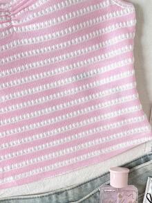 SHEIN 少女休闲日常舒适条纹背心 - 粉色 - 查看 3